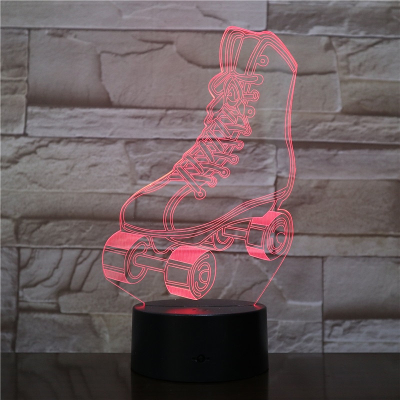 롤러 스케이트 멀티 컬러 3D LED 야간 조명 테이블 램프 USB 어린이 선물 홈 장식 RGBW 참신 용암